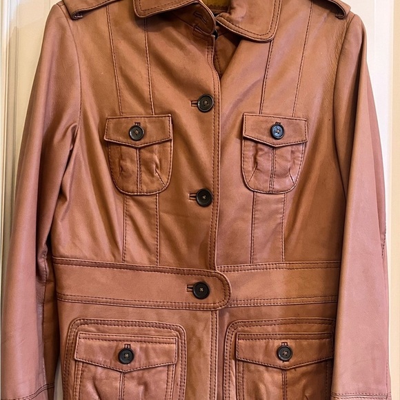 Vintage Y2K Zara Tan Leather Jacket Tailored Fit Hip Length - Picture 5 of 10